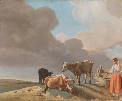 Landscape with Cows, Sheep, and Shepherdess by Jean Étienne Liotard